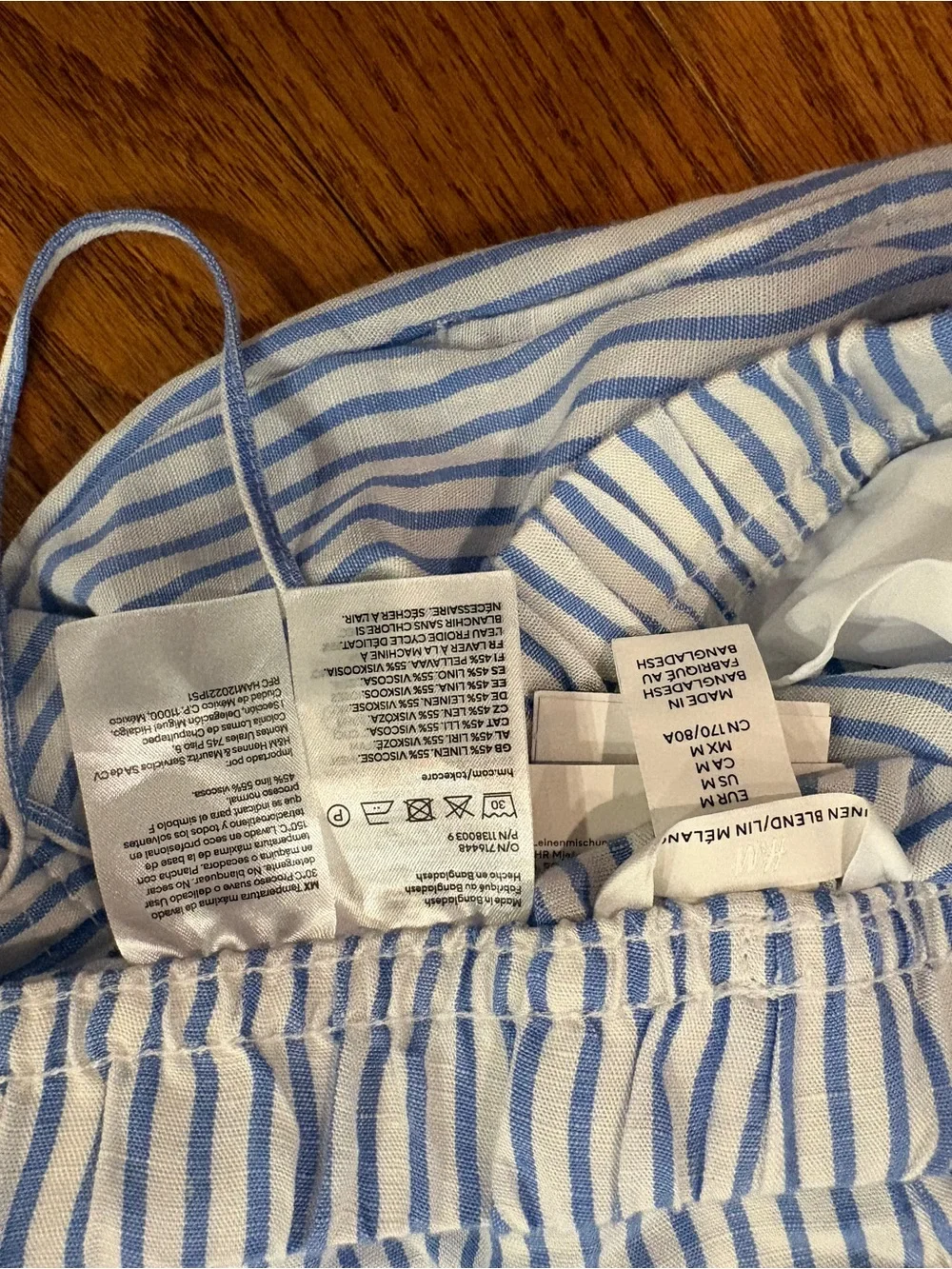 H&M Blue and white striped wide leg linen blend pants